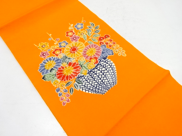 縮緬地　花瓶模様　開き名古屋帯（額縁仕立て）